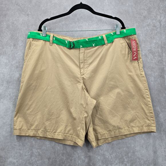 Merona Bermuda Cotton Tan Brown Shorts Pants Green Belt Bottoms 18 - Picture 1 of 5